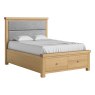 Normandy Chunky Country Oak Storage Bedframe with Grey Fabric Headboard