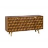 Baker Furniture Geometric Mango Wood Wide Sideboard with Brass Gold Legs
