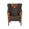 Vintage Sofa Company Kensington Fabric and Leather Vintage Wing Chair