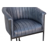 Curved Bucket Leather & Iron Dining Chair in Blue