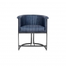 Kettle Interiors Curved Bucket Leather & Iron Dining Chair in Blue