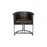 Kettle Interiors Curved Bucket Leather & Iron Dining Chair in Dark Grey