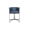 Curved Bucket Leather & Iron Bar Chair in Blue