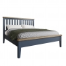 Kettle Interiors Smoked Painted Blue Oak Bed with Wooden Headboard & Low Foot End