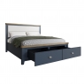 Kettle Interiors Smoked Painted Blue Oak Bed with Fabric Headboard & Drawers