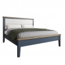 Smoked Painted Blue Oak Bed with Fabric Headboard & Low End