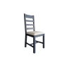 Kettle Interiors Smoked Painted Blue Oak Slatted Dining Chair Natural Check