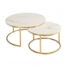 Philadelphia Round Coffee Table Set in Kass Gold Top and Brushed Gold Legs